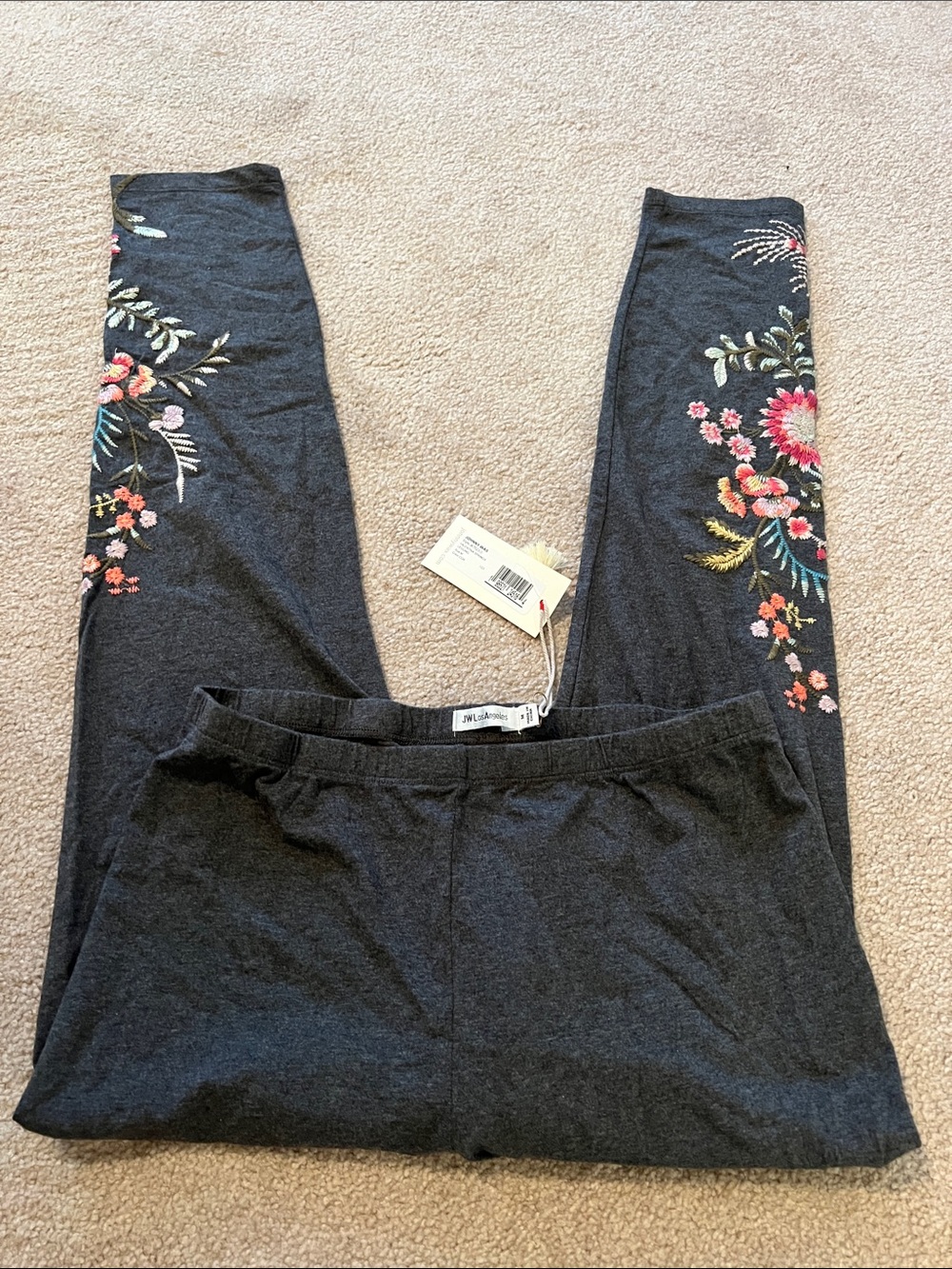 Johnny Was Valentina Springs Charcoal Leggings with Multicolor Floral Embroidery - Picture 2 of 8